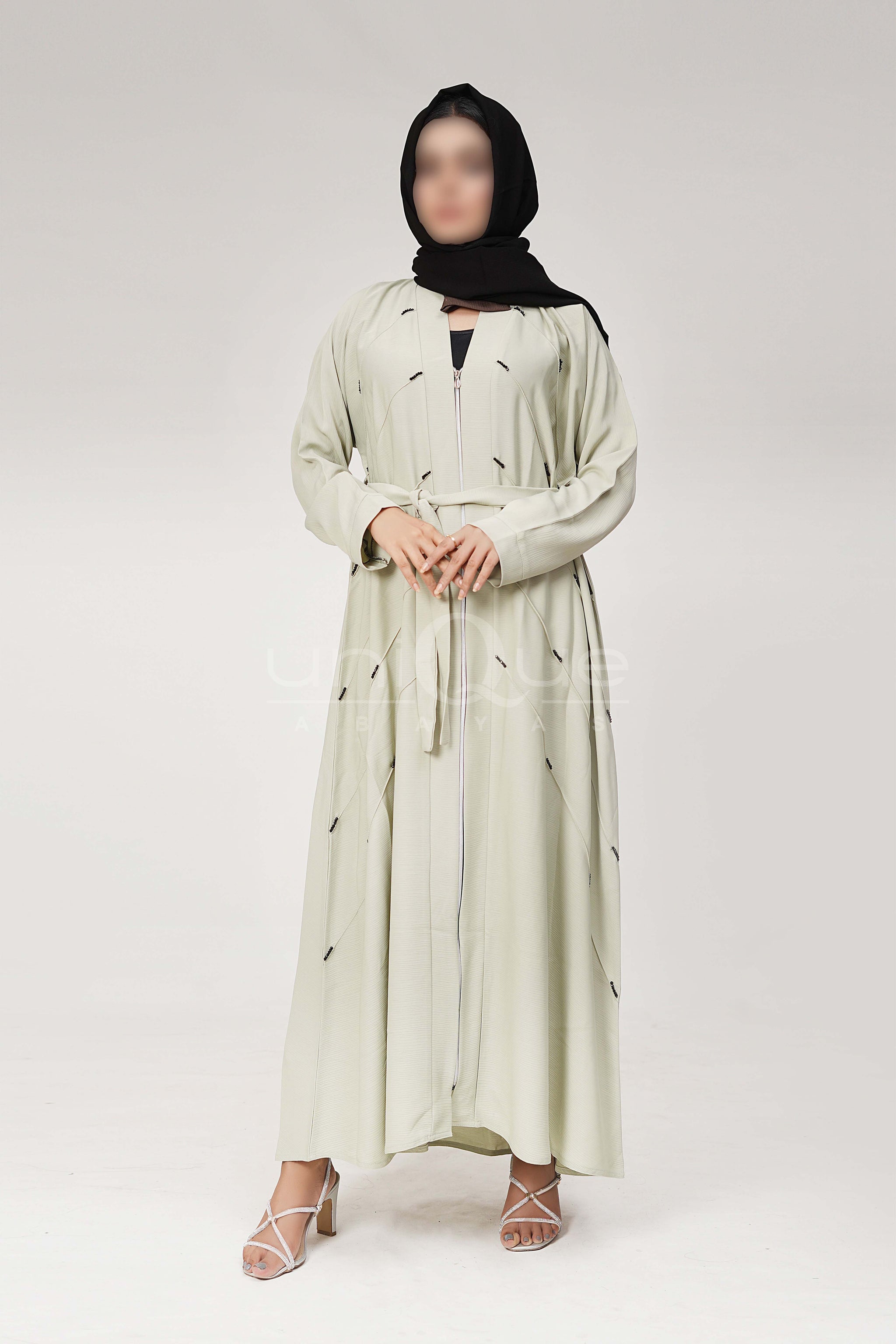Full Zip Embellished Mint Abaya uniquewallart Full Zip Embellished Mint Abaya uniquewallart