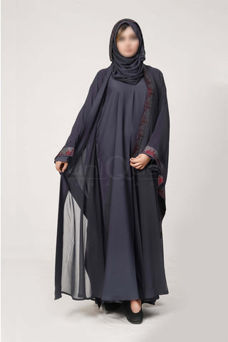 Grey Kaftan Abaya with Hoodie