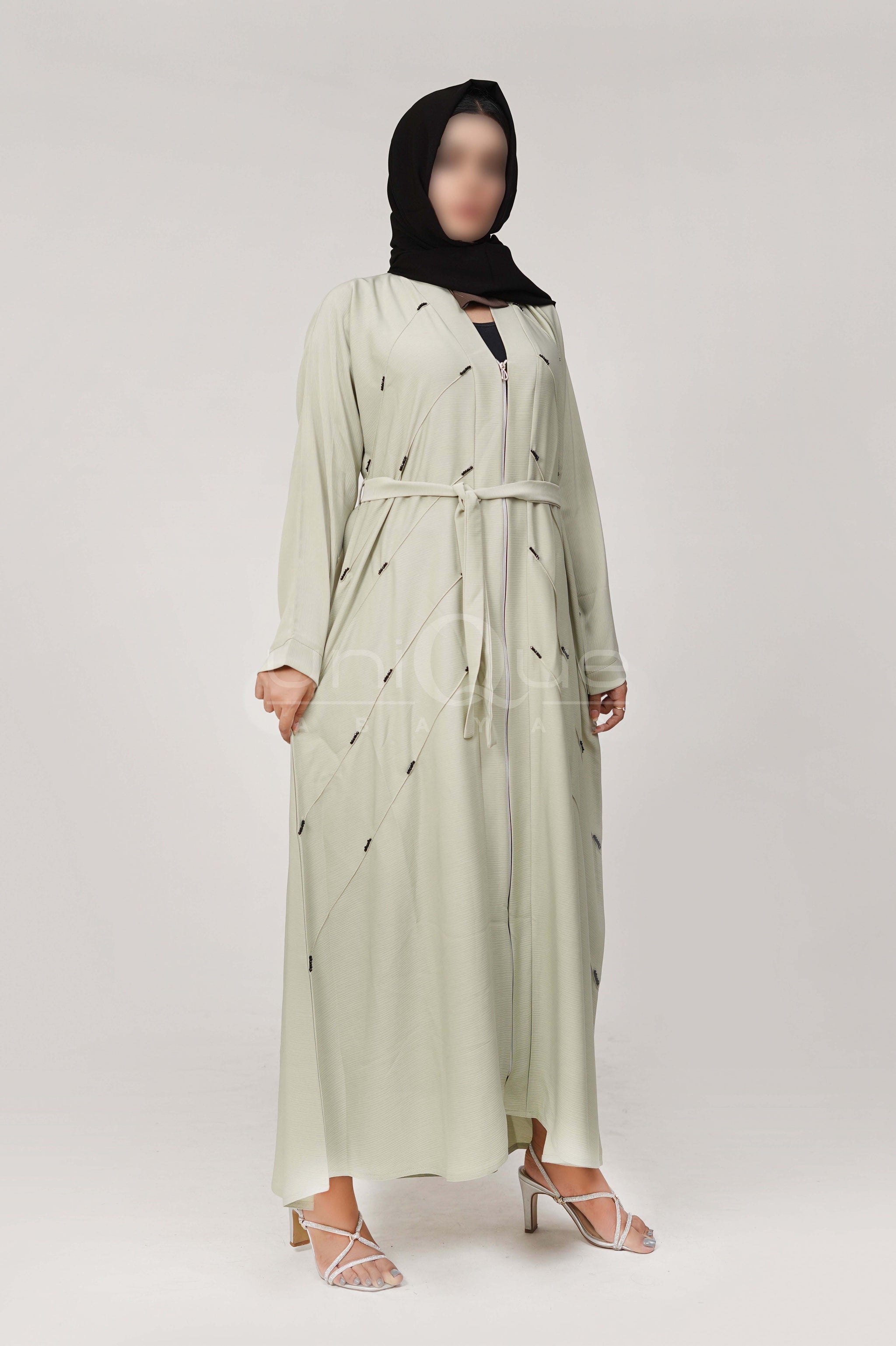 Full Zip Embellished Mint Abaya