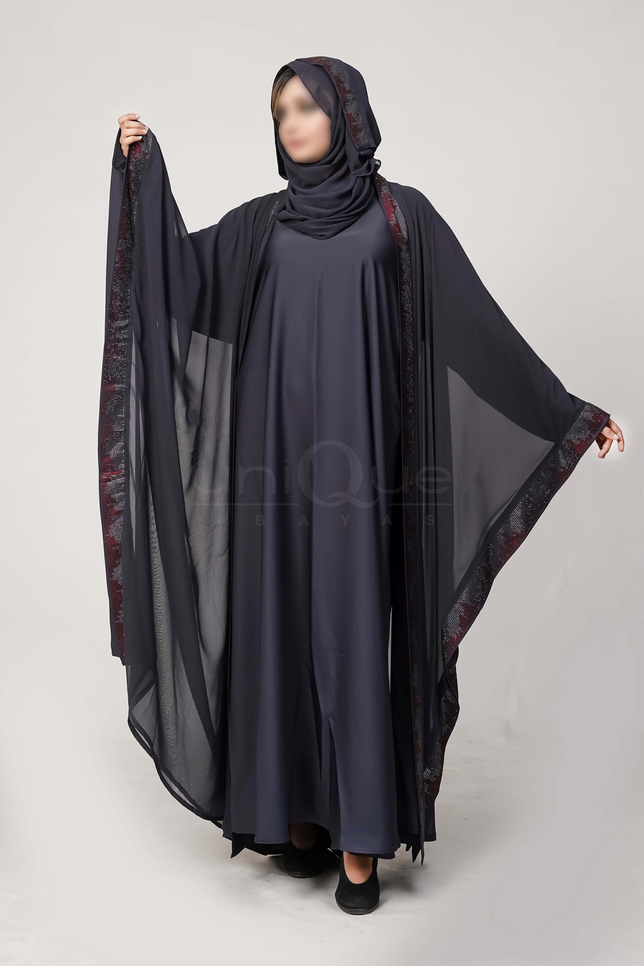 Grey Kaftan Abaya with Hoodie