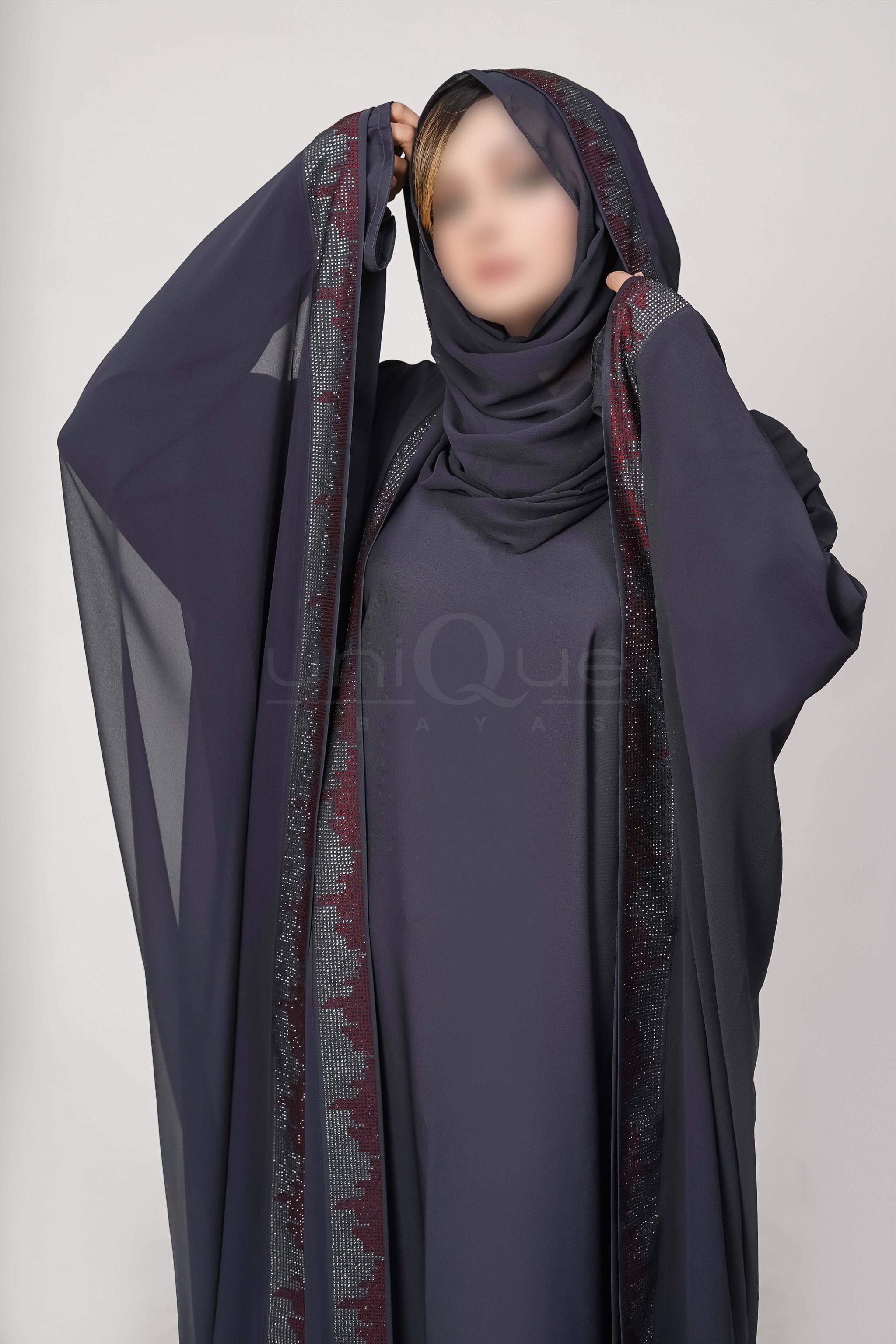 Grey Kaftan Abaya with Hoodie