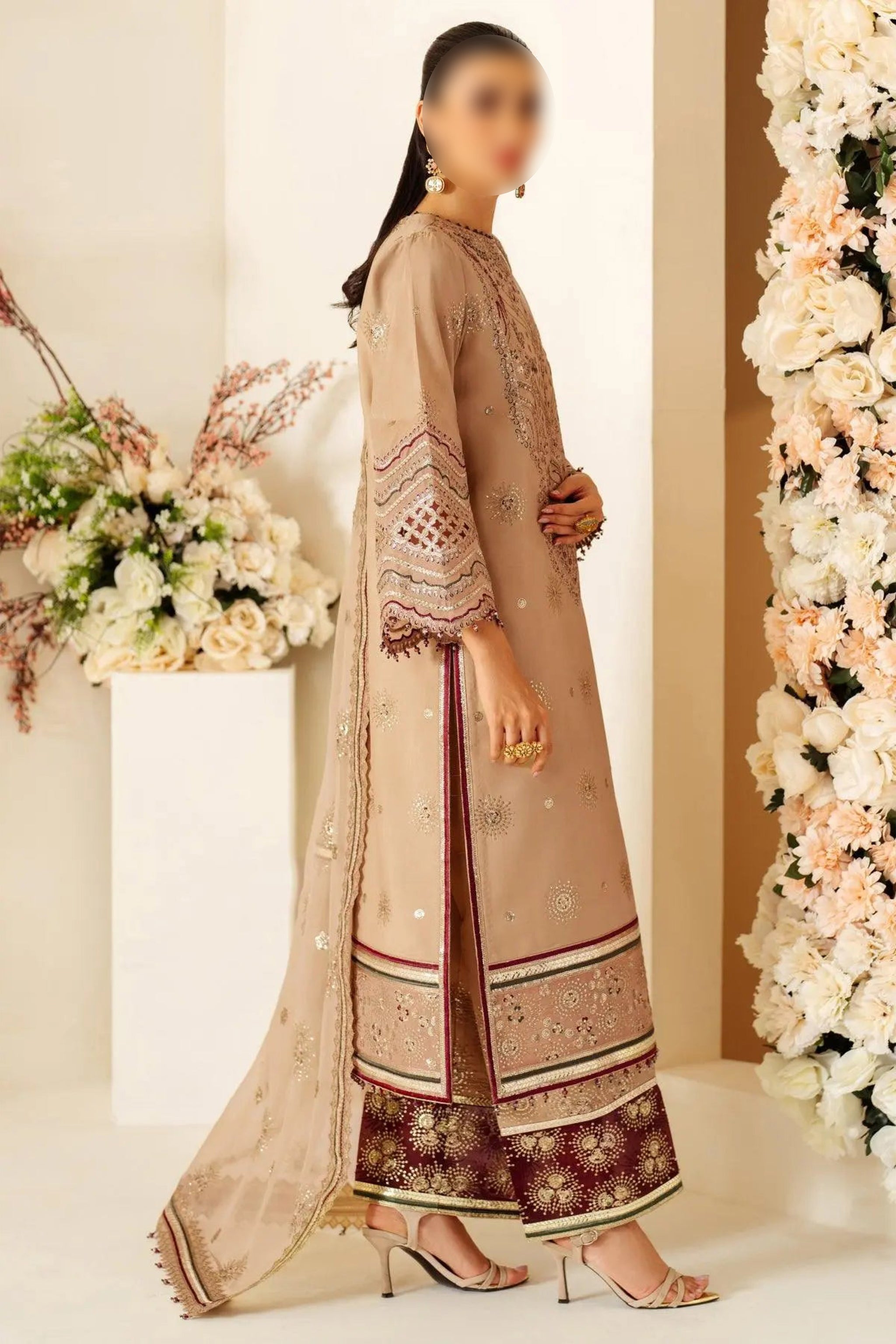 Soft Tan – Traditional Embroidered 3-Piece Set