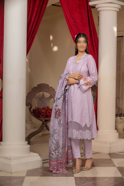 Soft Purple Traditional Wear - Embroidered 3-Piece Set