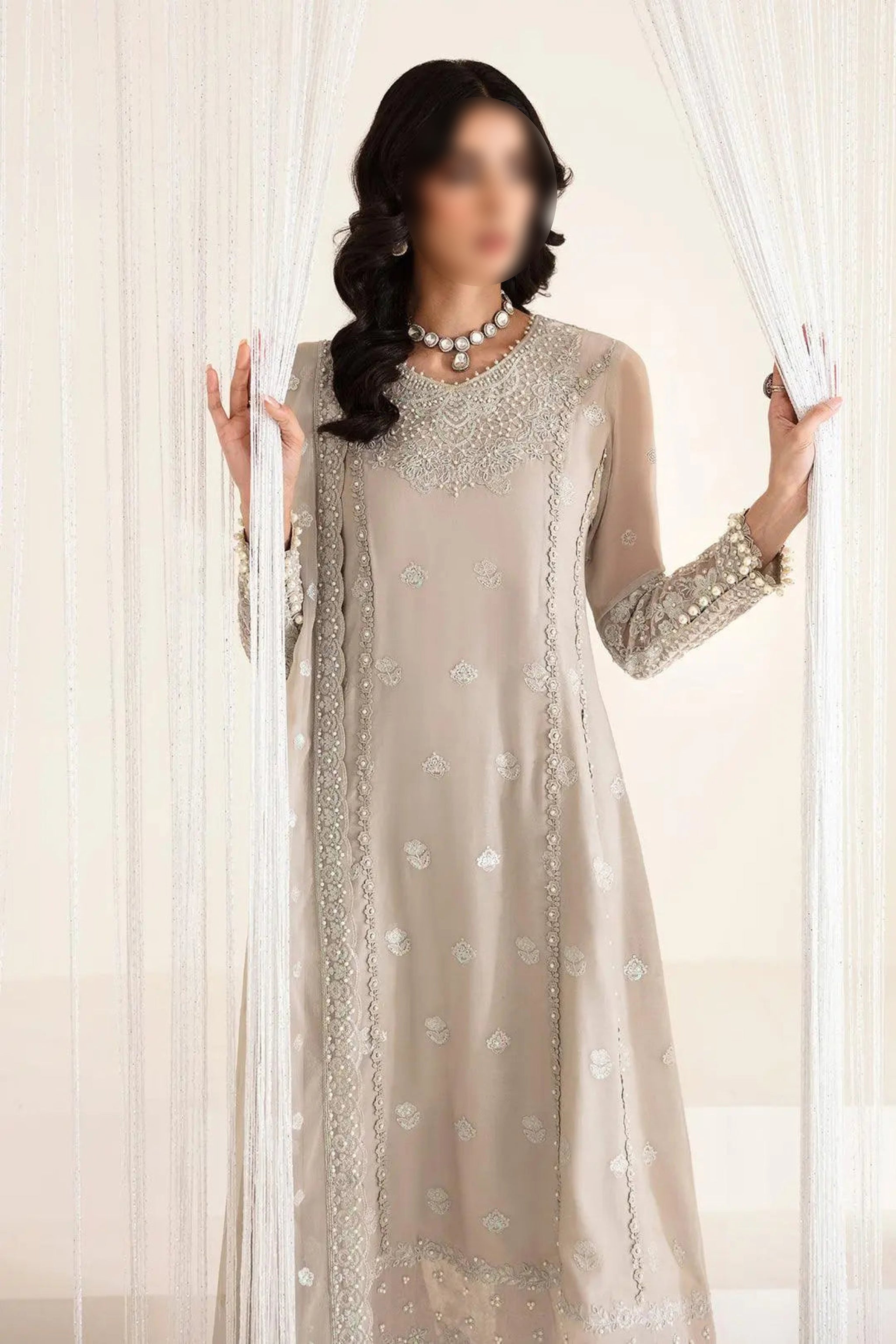 Soft Taupe – Traditional Embroidered 3-Piece Set
