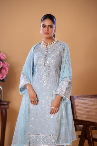 Sky Blue Traditional Wear - Embroidered 3-Piece Set