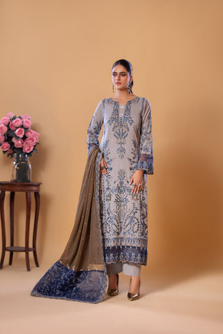 Grey Traditional Wear - Embroidered 3-Piece Set