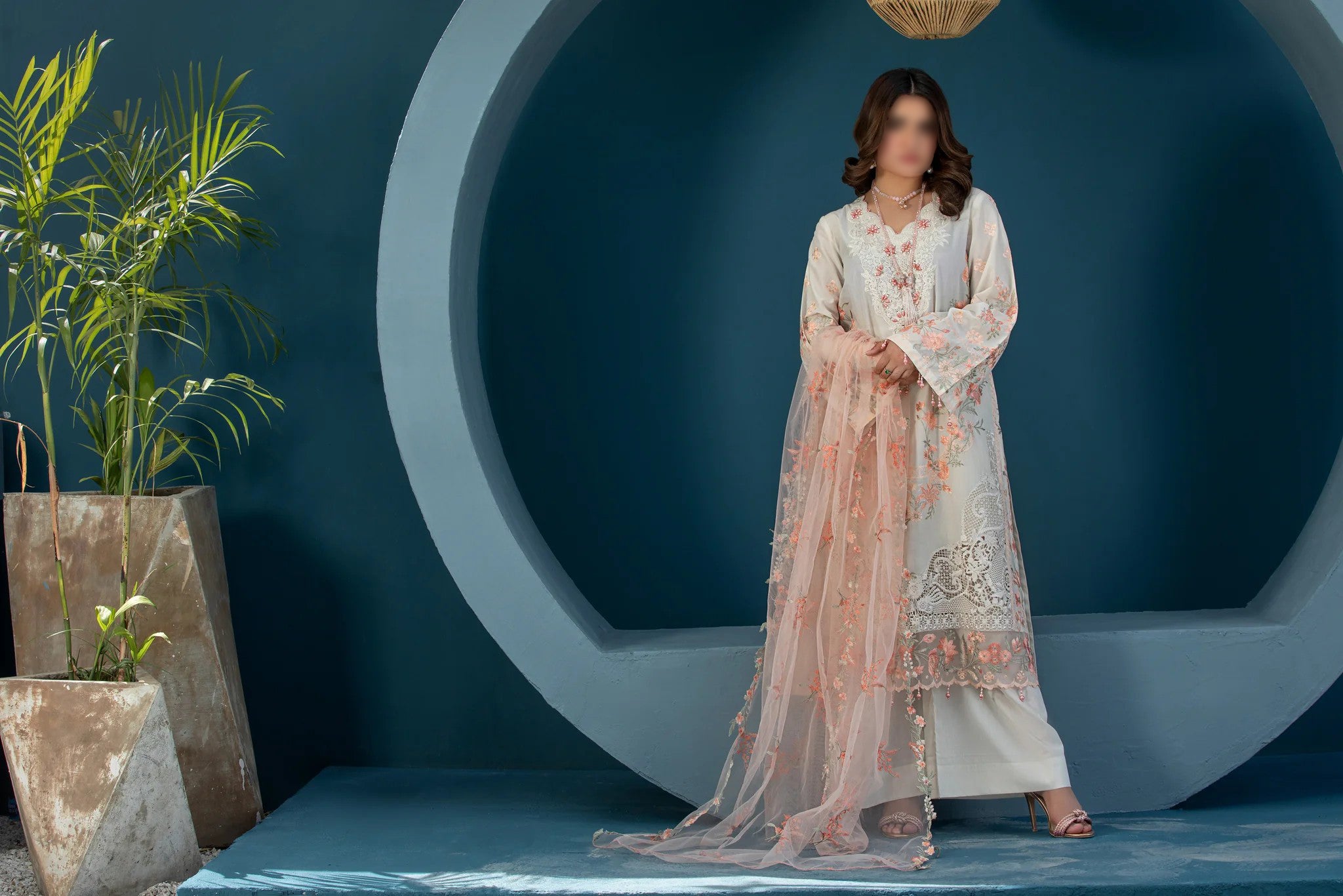 Soft Peach Traditional Wear - Embroidered 3-Piece Set