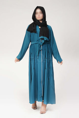 Full Zip Embellished Turquoise Abaya