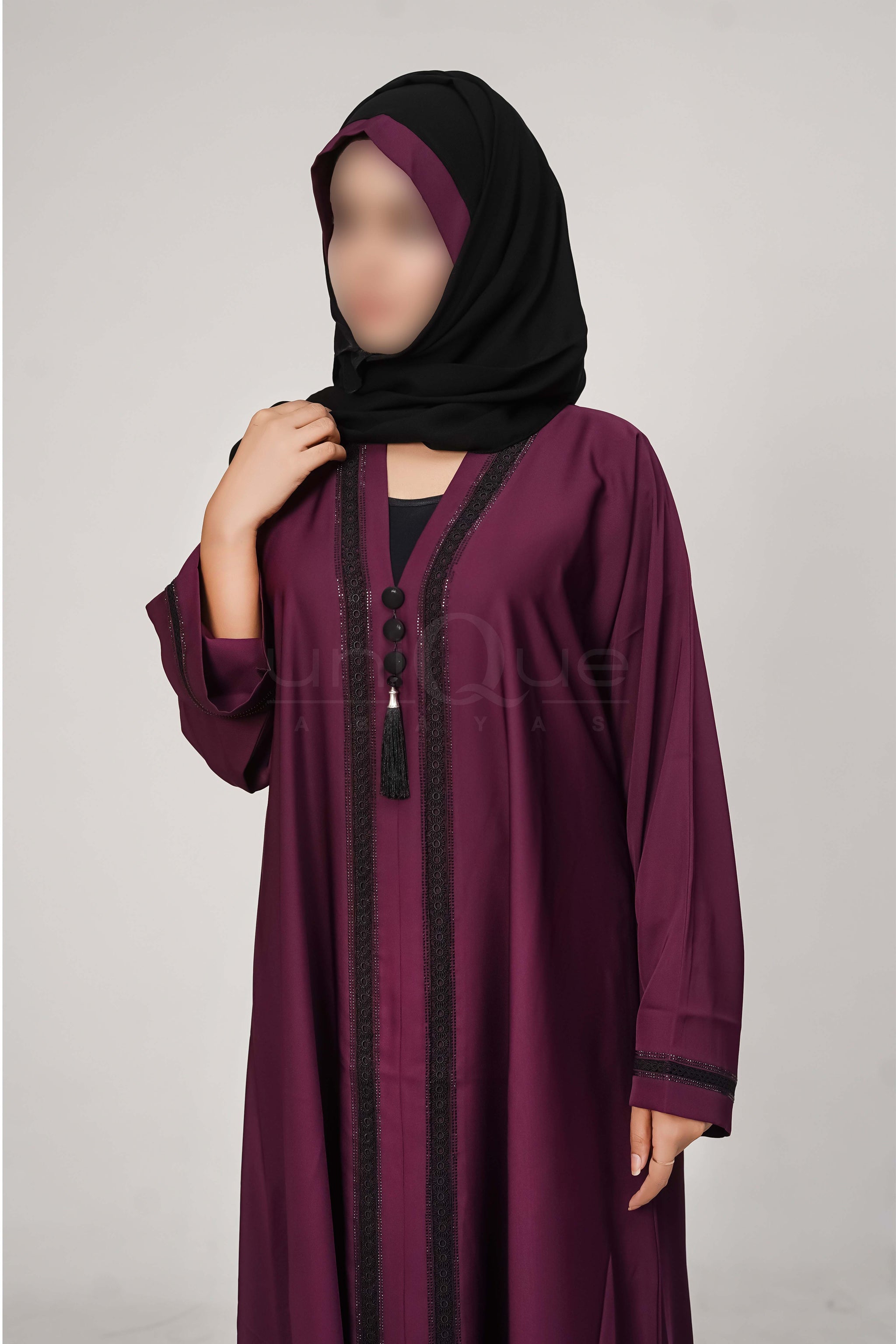 Lace Tassel Plum Abaya