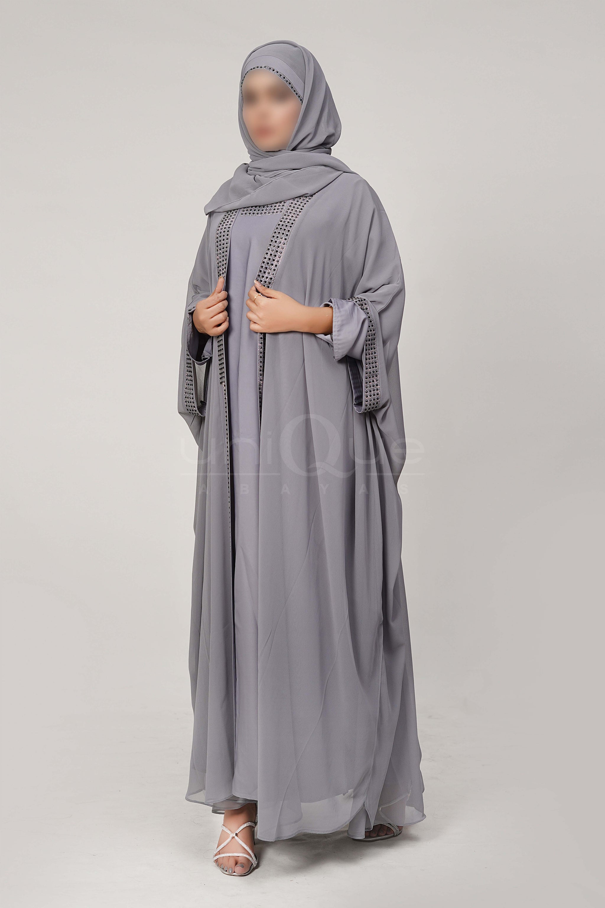 Chiffon Batwing Silver Abaya