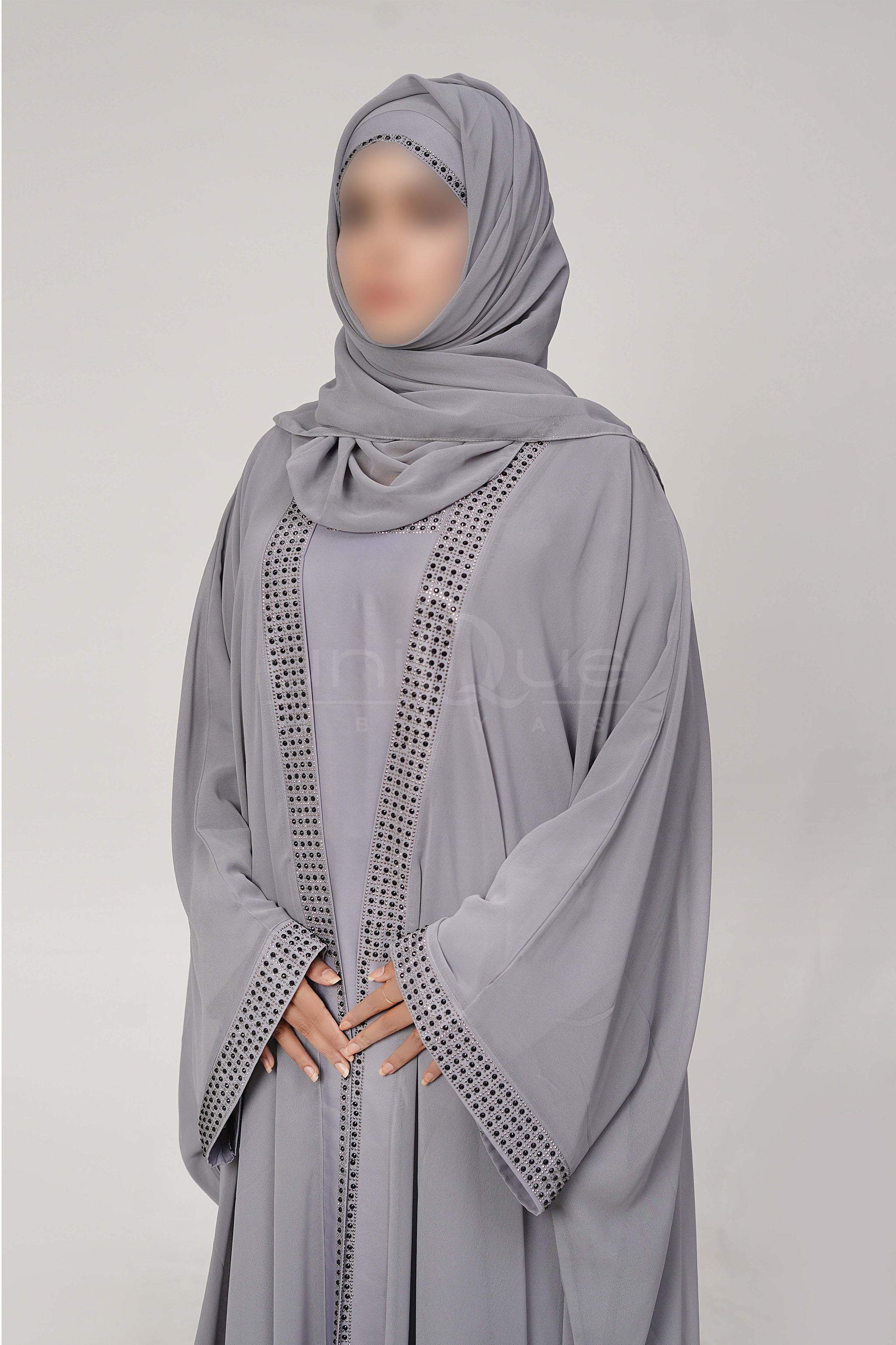 Chiffon Batwing Silver Abaya