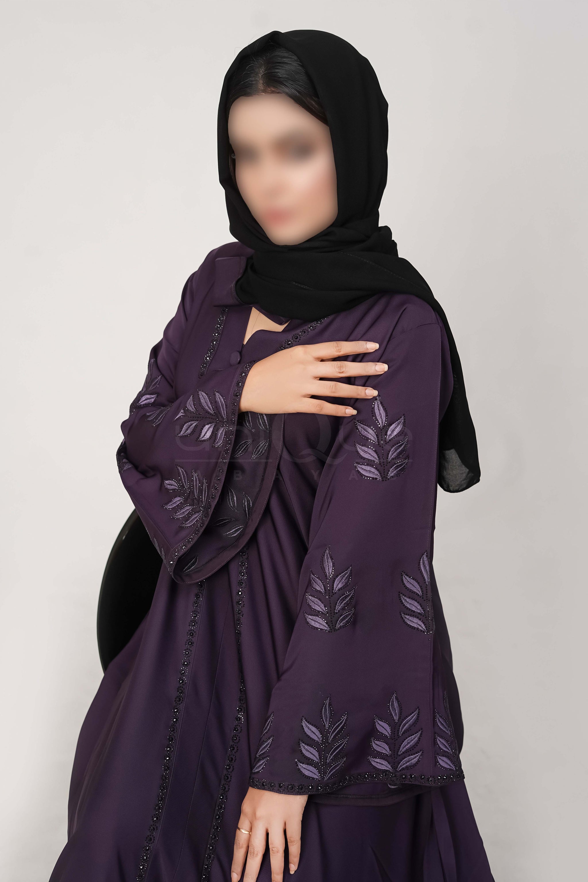 Embroidered Stone Purple Abaya