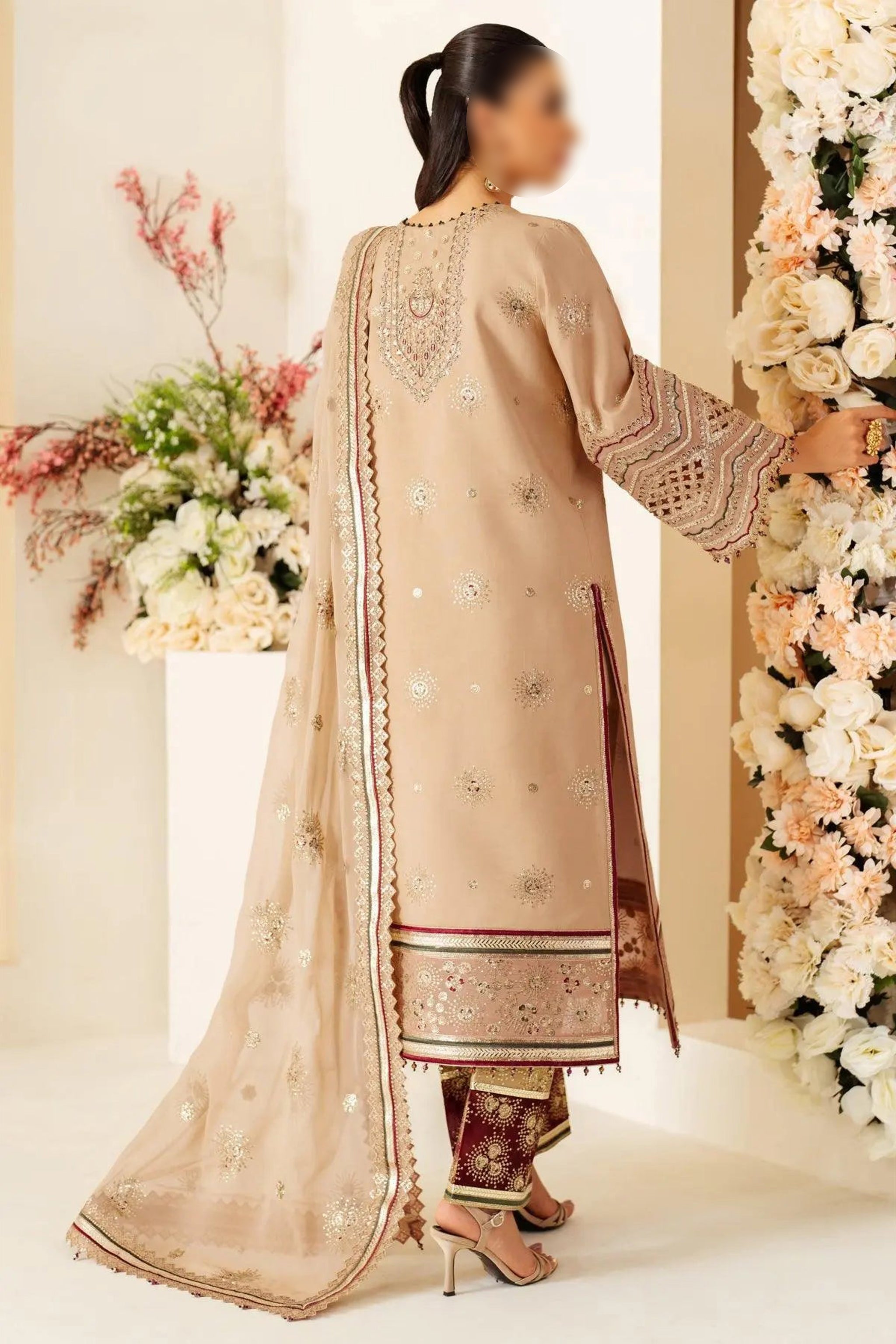 Soft Tan – Traditional Embroidered 3-Piece Set