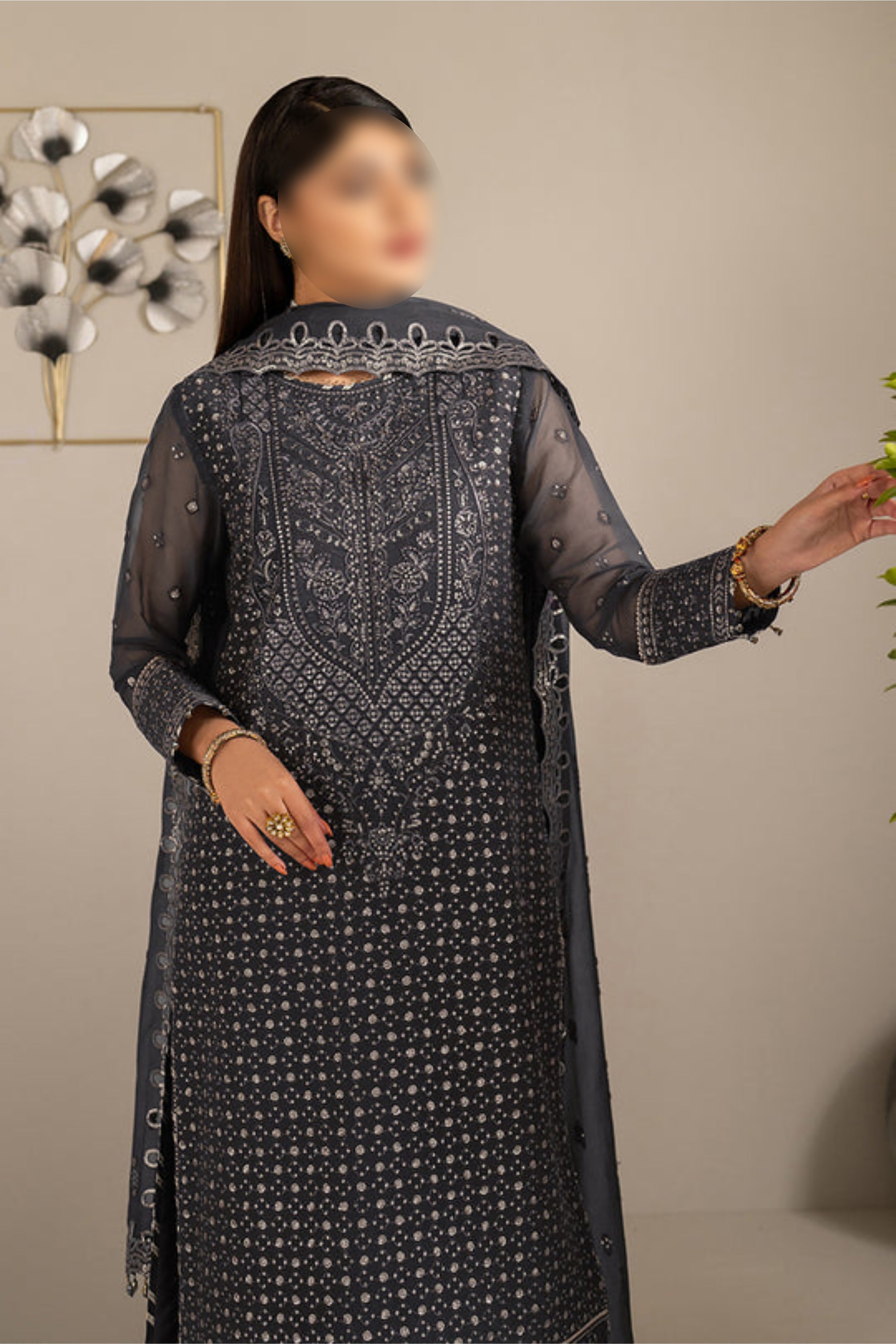Grey – Traditional Embroidered 3-Piece Set