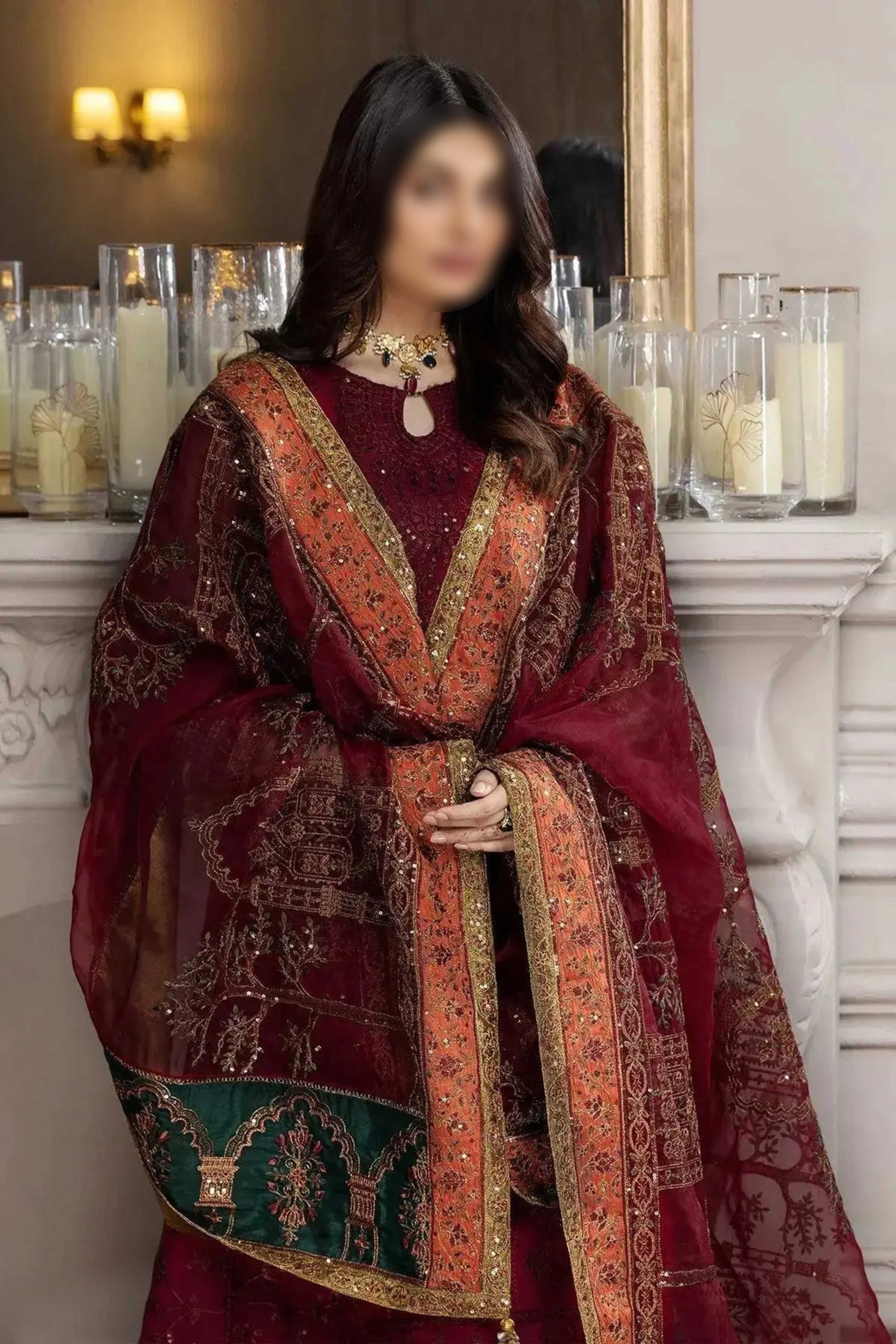 Maroon – Traditional Embroidered 3-Piece Set