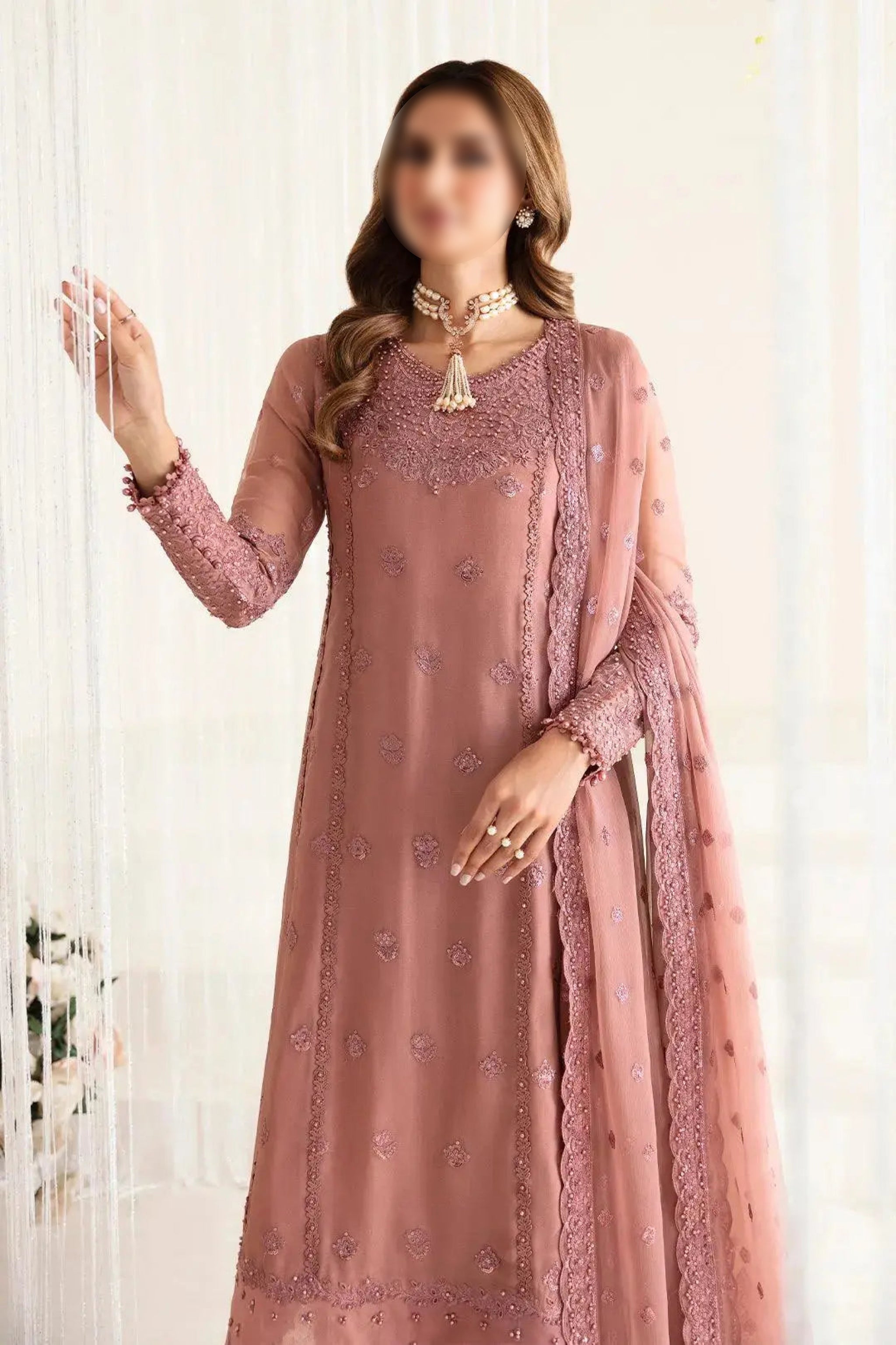Dusty Rose – Traditional Embroidered 3-Piece Set