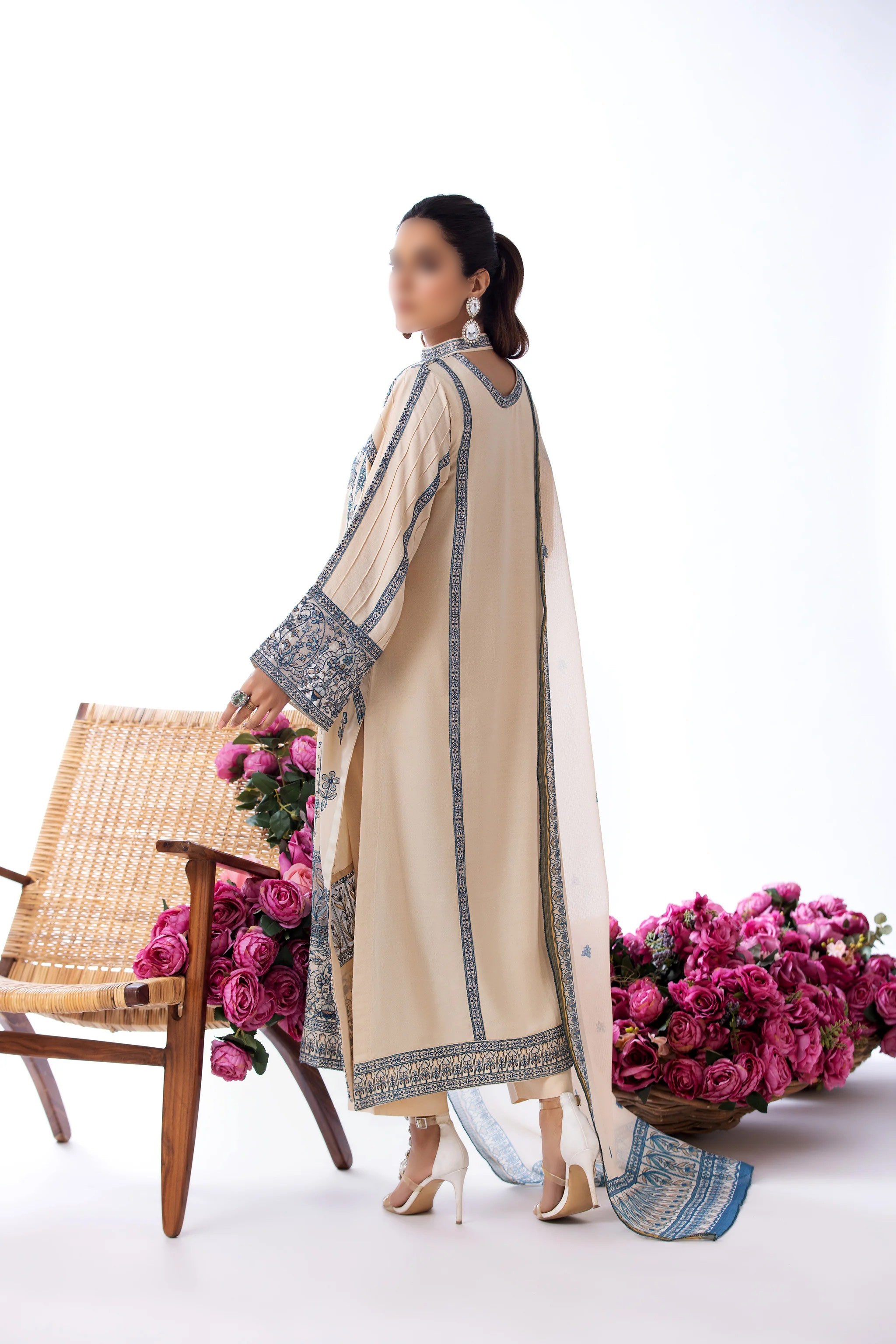 Beige Traditional Wear - Embroidered 3-Piece Set