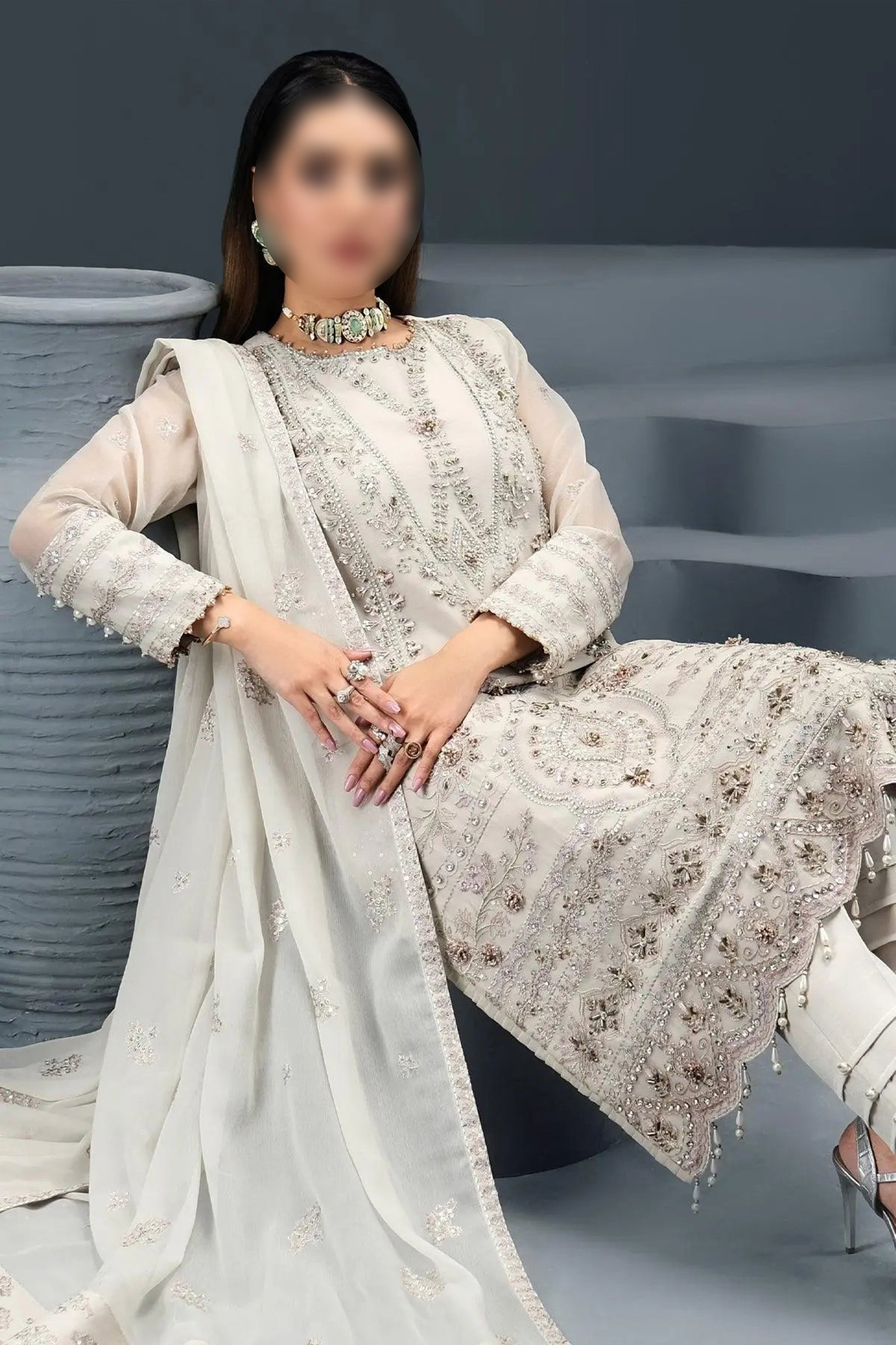 Fairy White – Traditional Embroidered 3-Piece Set