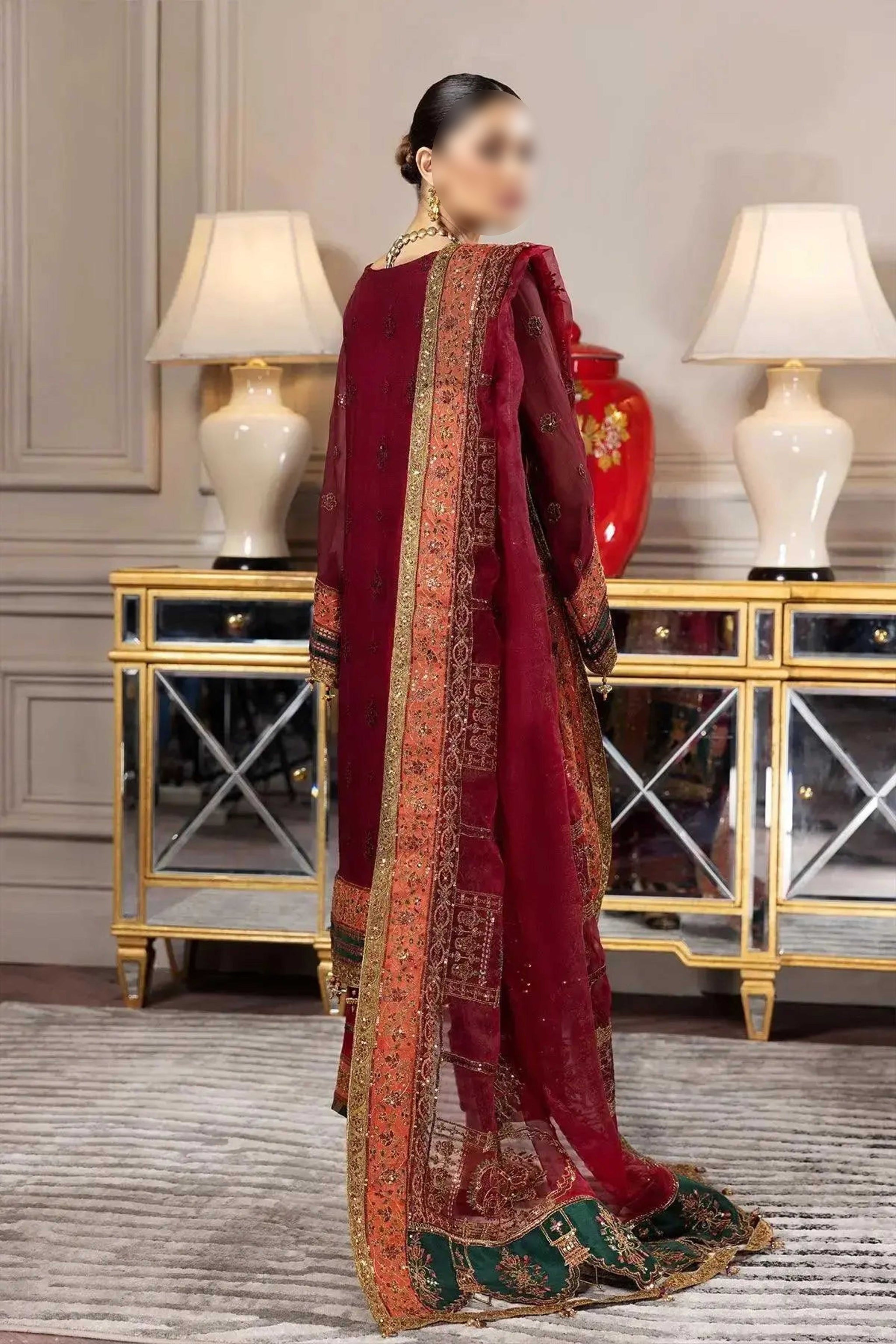 Maroon – Traditional Embroidered 3-Piece Set