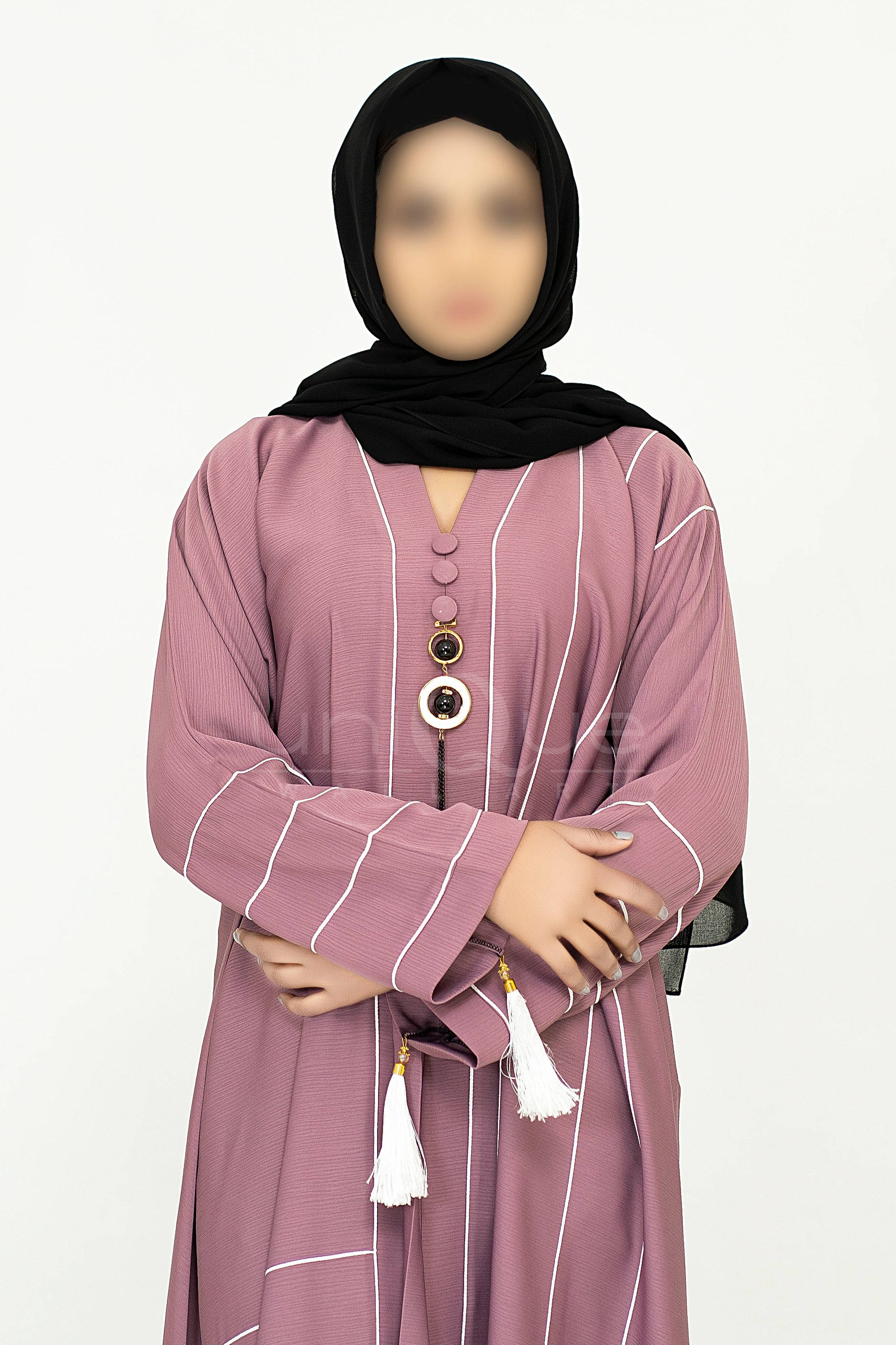 Closed Pink Abaya with Tassel and Matching Belt