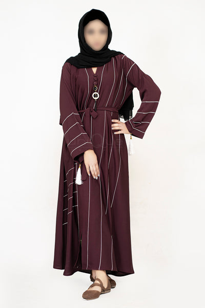 Closed Plum Abaya with Tassel and Matching Belt