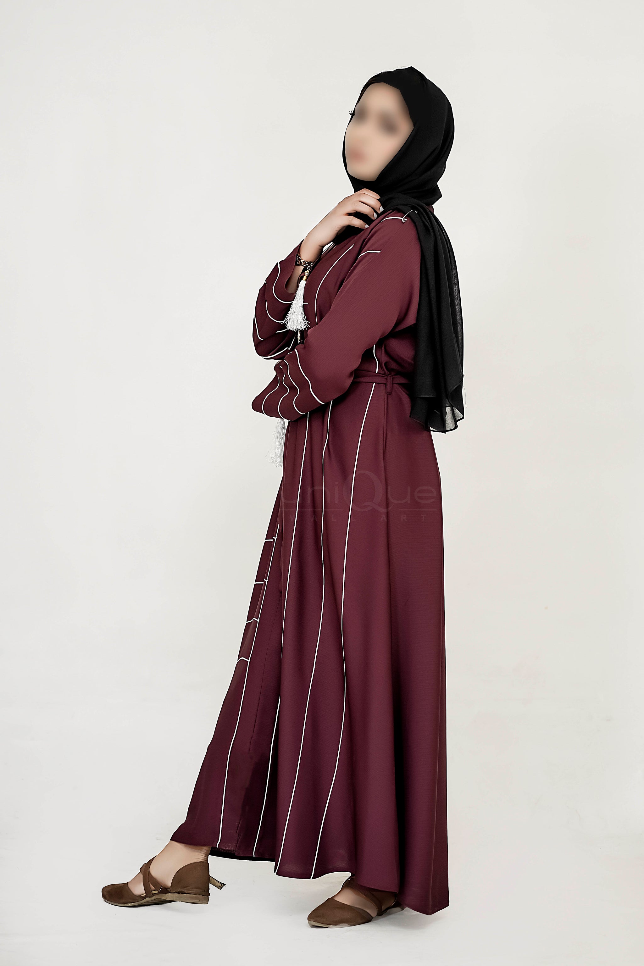 Closed Plum Abaya with Tassel and Matching Belt