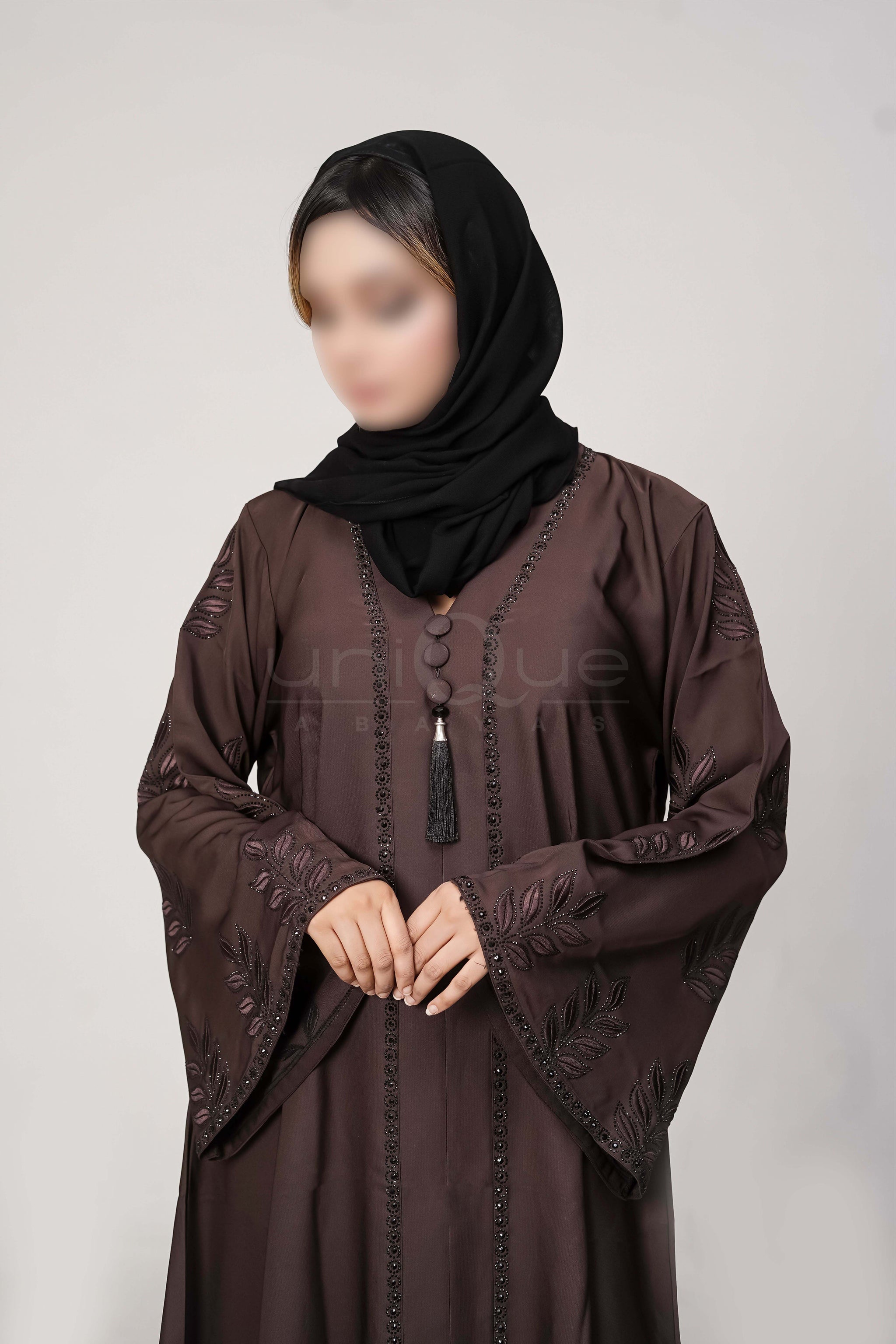 Embroidered Stone Chocolate Abaya