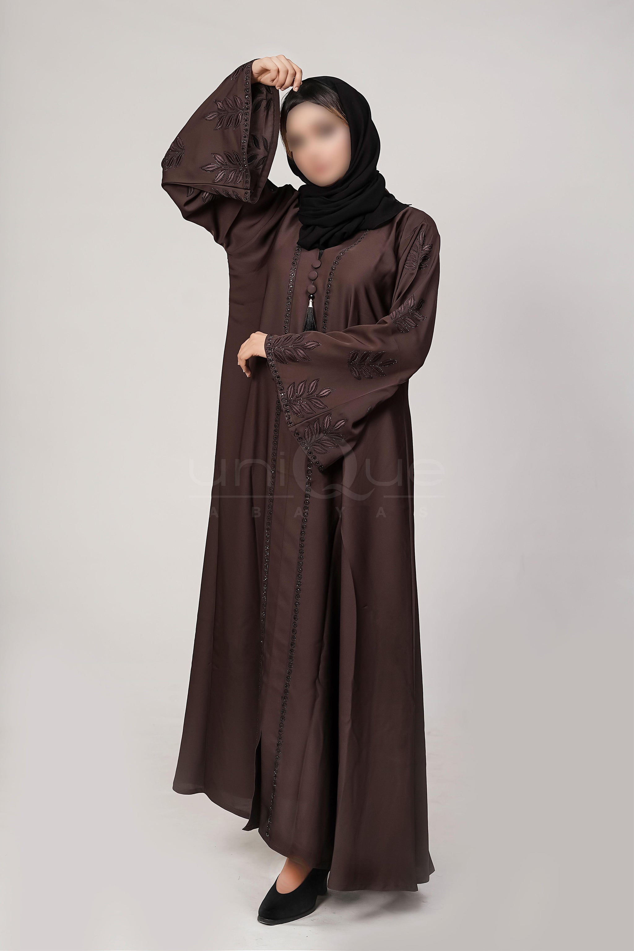 Embroidered Stone Chocolate Abaya