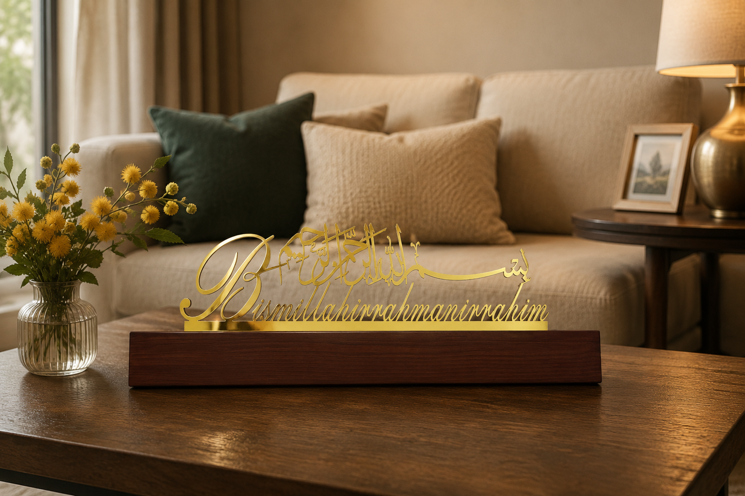 Stainless Steel Bismillah in English Coffee Table Decor