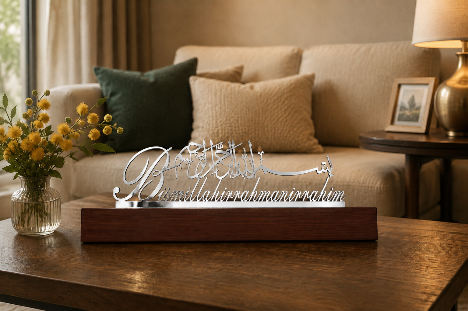 Stainless Steel Bismillah in English Coffee Table Decor