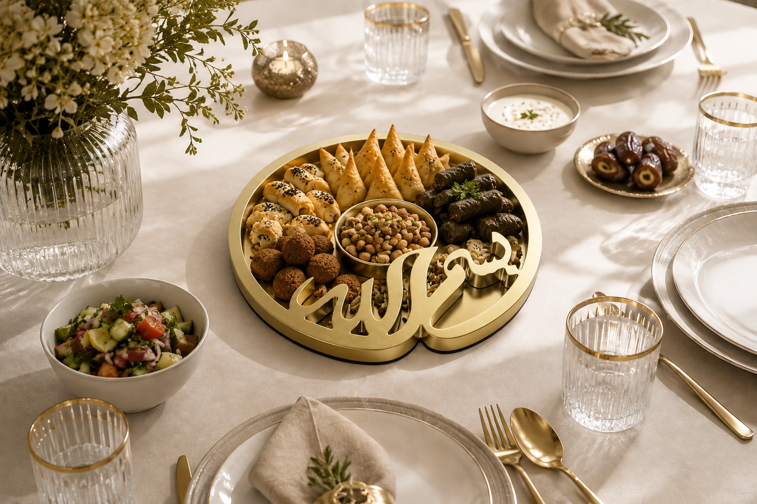 Islamic Bismillah Wood Serving Ramadan Tray Platter
