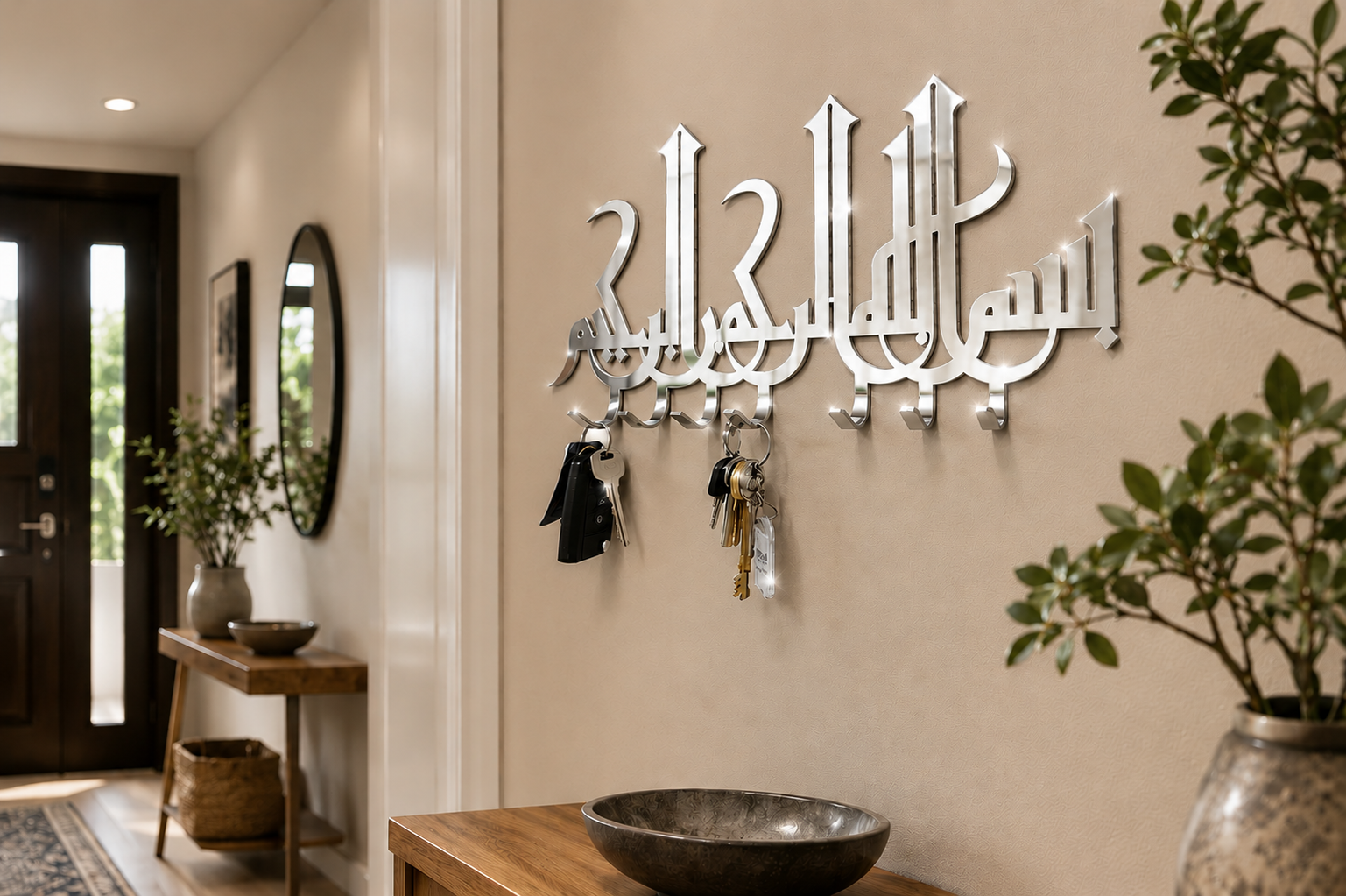 Modern Style Luxury Bismillah Stainless Steel Islamic Key Holder