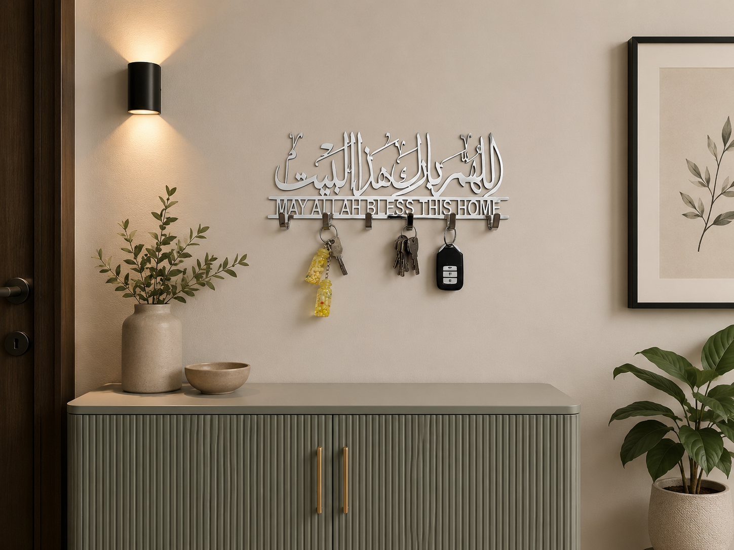 Premium Allahumma Barik Haza Al-Bayt Stainless Steel Islamic Key Holder