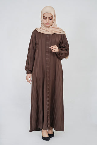Close Stripe Chocolate Muslim Women Abaya