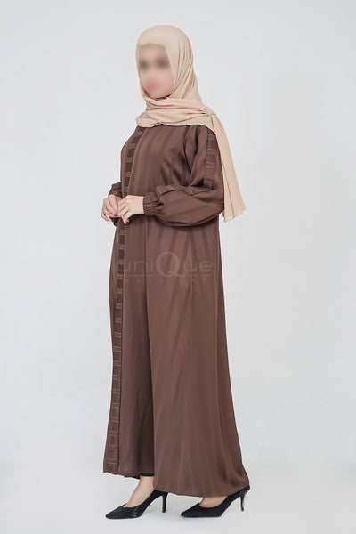 Close Stripe Chocolate Muslim Women Abaya