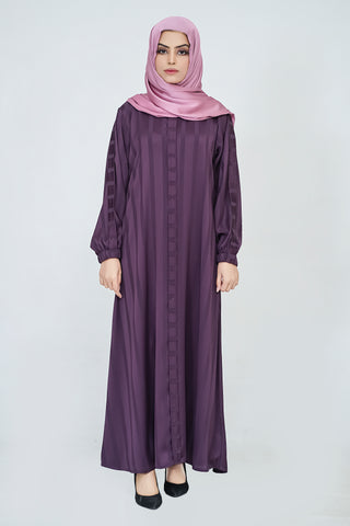 Close Stripe Purple Muslim Women Abaya
