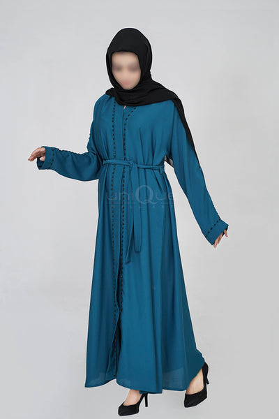 Open Embellishment Turquoise Abaya with Belt