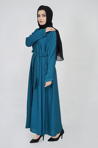 Open Embellishment Turquoise Abaya with Belt