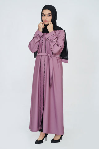 Open Embellishment Pink Abaya with Matching Belt