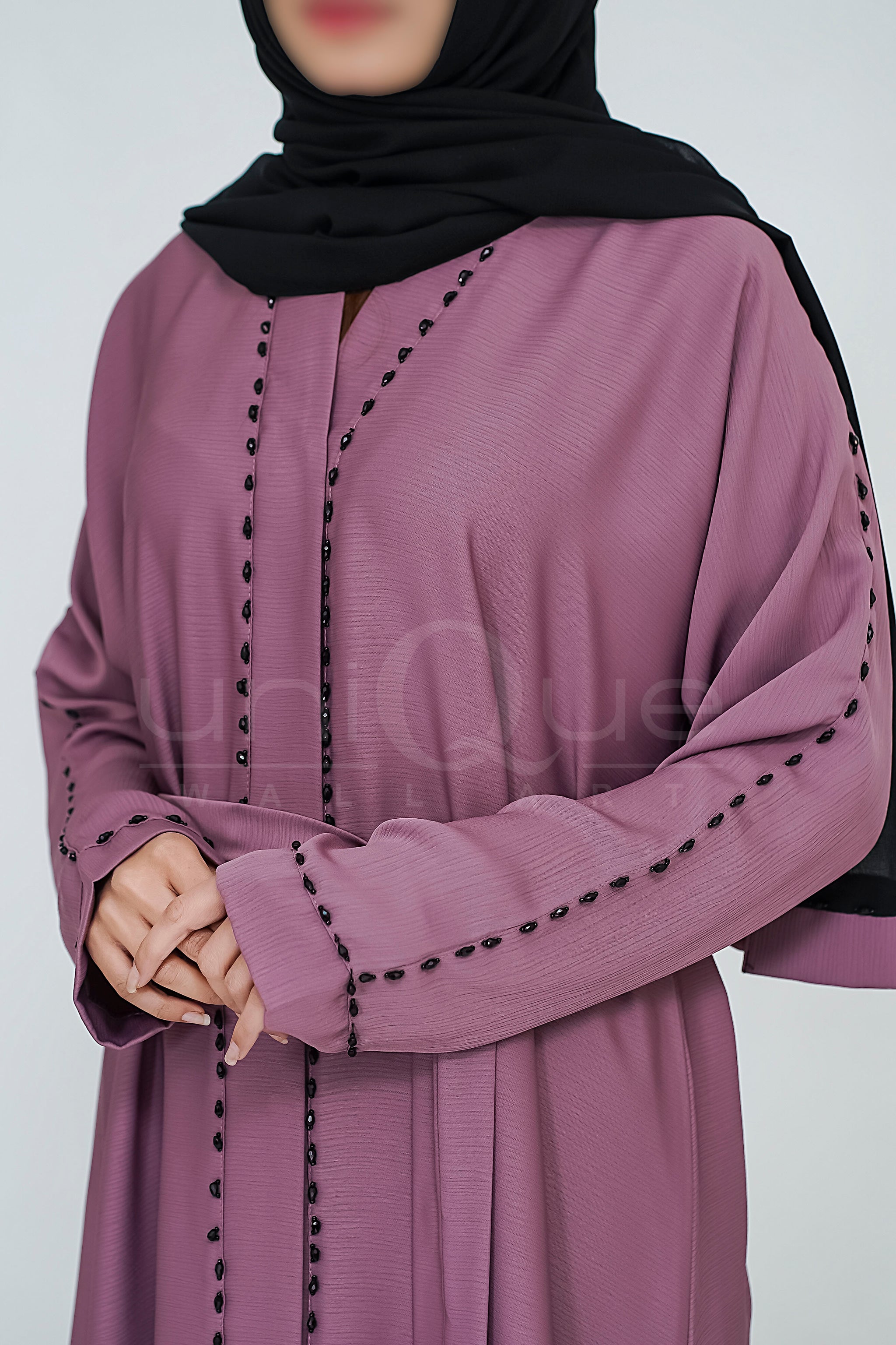 Open Embellishment Pink Abaya with Matching Belt