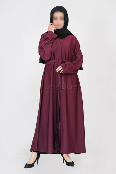Open Embellishment Plum Abaya with Matching Belt