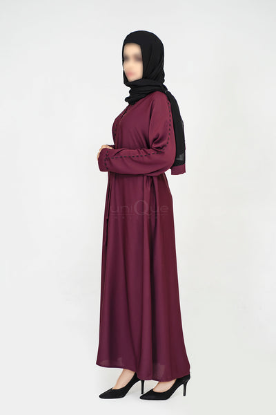 Open Embellishment Plum Abaya with Matching Belt