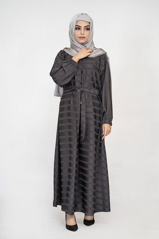 Close Stripe Charcoal Abaya with Matching Belt