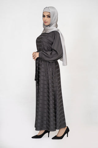 Close Stripe Charcoal Abaya with Matching Belt