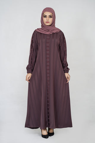 Close Stripe Mauve Muslim Women Abaya