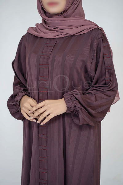 Close Stripe Mauve Muslim Women Abaya