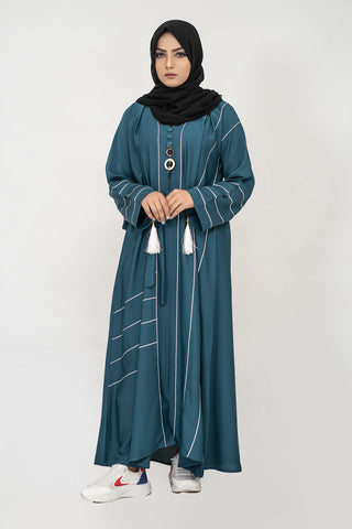 Closed Turquoise Abaya with Tassel and Matching Belt