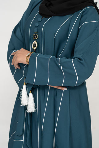 Closed Turquoise Abaya with Tassel and Matching Belt