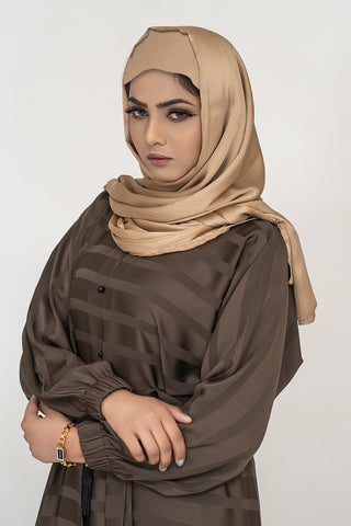 Close Stripe Brown Abaya with Matching Belt
