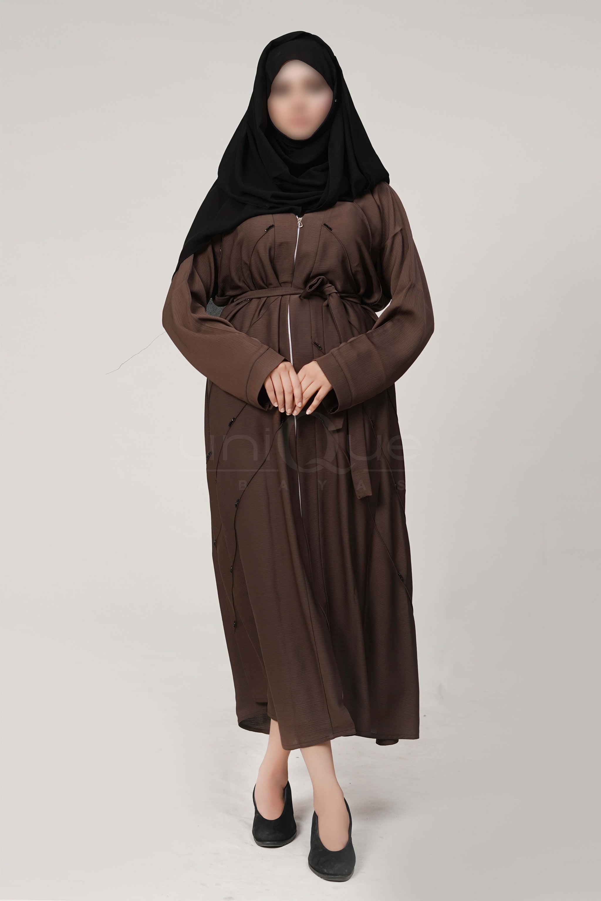 Full Zip Embellished Chocolate Abaya